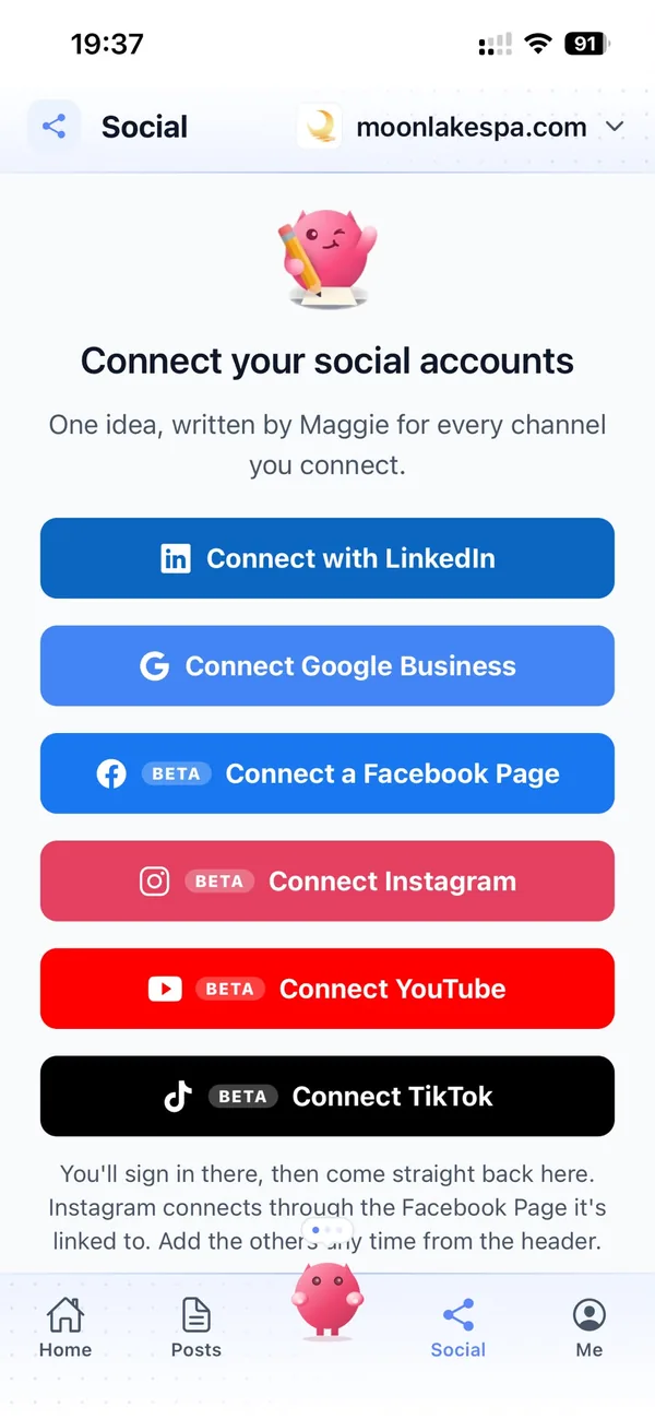Connect your social accounts: LinkedIn, Google Business, Facebook, Instagram, YouTube and TikTok