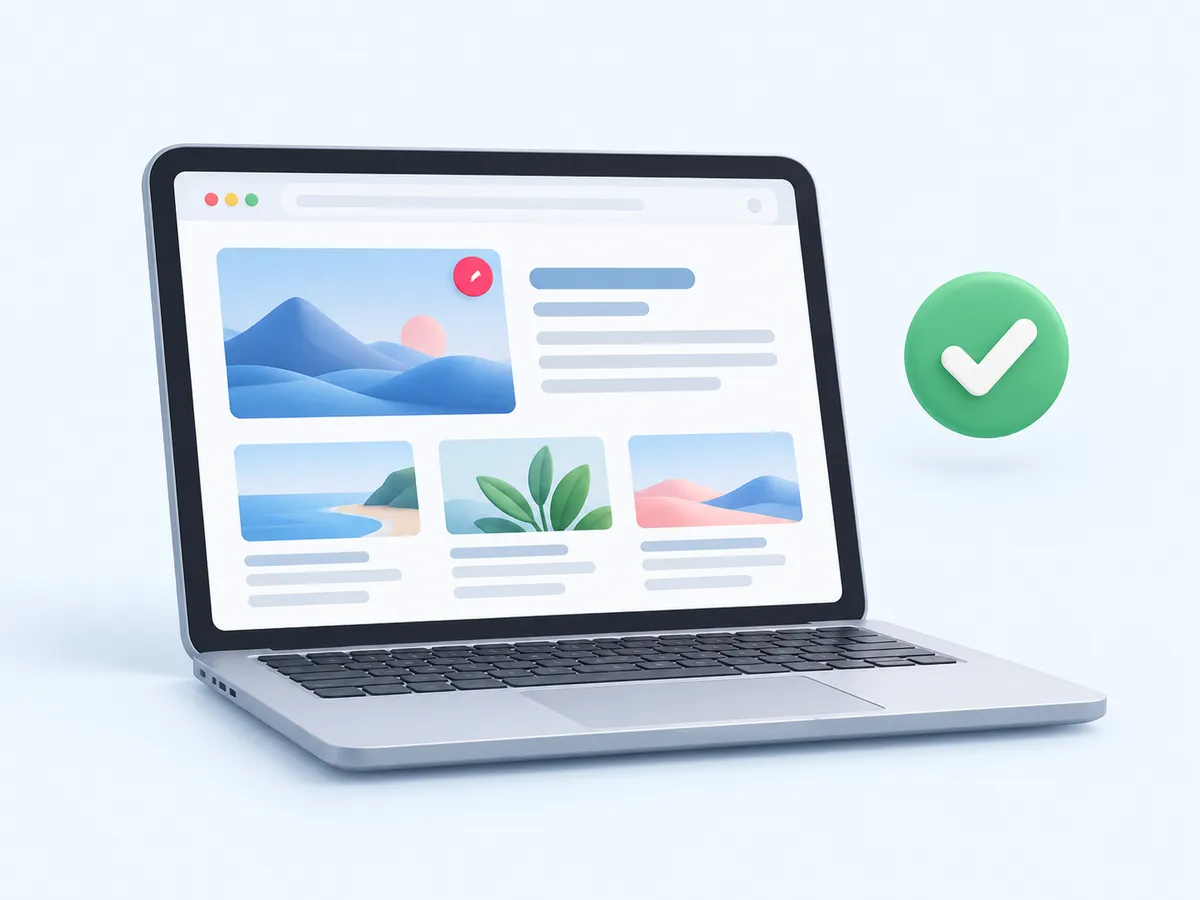 A website blog page with a new article card next to a deploy tick