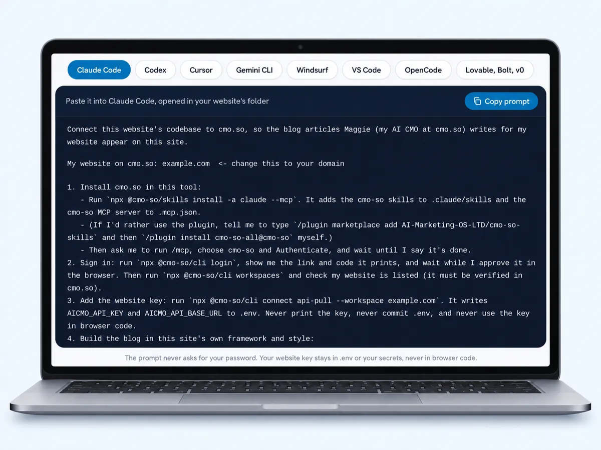 The Copy-paste prompt panel with tool tabs and a Copy prompt button
